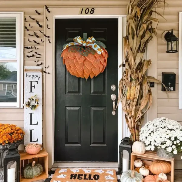Farmhouse Pumpkin Wreath For Front Door